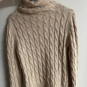 Burberry Cashmere Cable Knit Turtleneck Sweater - Camel color